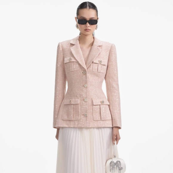 self-portrait Sequin Boucle Chiffon Midi Dress US2 - MSRP $670 - NWT - Picture 1 of 10